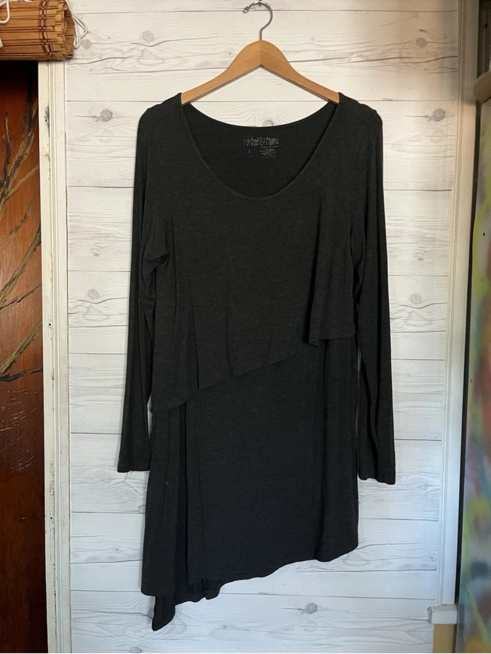 Latched Mama Tunic Nursing Shirt Dress Gray Layered Uneven Hem Side Slit Large
